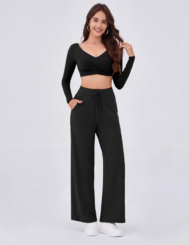 Arolina Women's Wide Leg Pants Casual High Waist Drawstring Palazzo Pants Flowy Drapey Lounge Sweatpants with Pockets3
