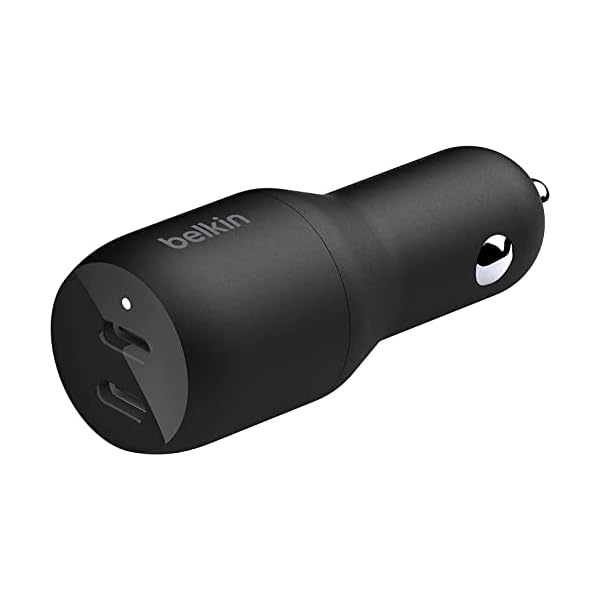 Belkin 36-Watt Dual-USB Car Charger – Power Delivery 2 18W USB-C Ports with PPS Charging Apple iPhone 14, 14 Pro, 14 Pro Max, iPhone 13, 13 Pro, 13 Pro Max Samsung Galaxy, AirPods – USB-C Charger
