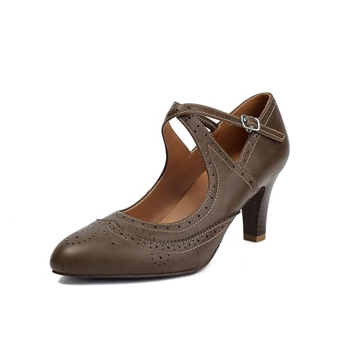 Women's Mary Jane Rockability Oxford Close Round Toe Vintage Wingtip 1950s Heels Ankle Straps Retro 1920s Victorian Pumps Shoes