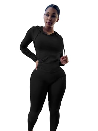 Mrskoala Conjunto de treino feminino de duas peças de manga comprida, 6555 preto, XX-Large