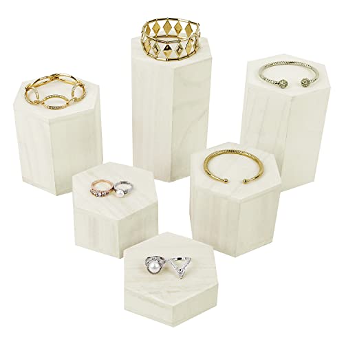 Mooca Wooden 6 Pcs Hexagon Risers For Display Jewelry And Accessories Display Stand (Wash White) #TOP3