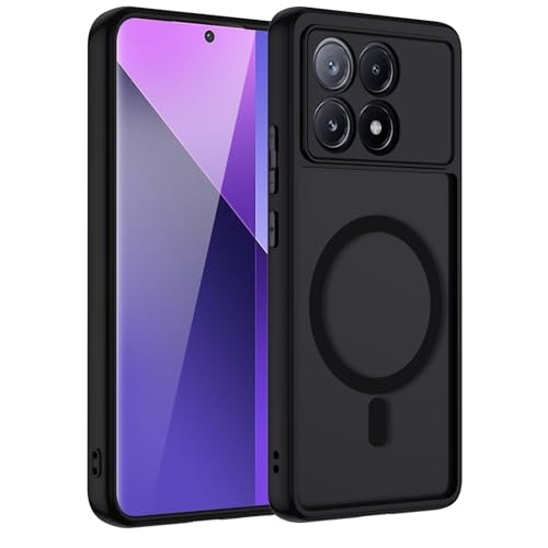 TUUTPU Magnetisch Hülle für Xiaomi Poco X6 Pro 5G Kompatibel mit Magnet Handyhülle Matt Transluzente Schlanke Hart Case Kratzfeste PC Rückseite + TPU Bumper Stoßfest Schutzhülle Schwarz