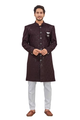 Indian Designer Wedding Festive Wear Men's Jacquard Indo-Western Sherwani Pajama Set
