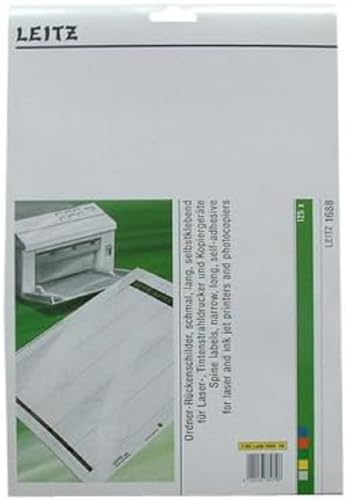 Leitz PC-beschriftbare Rückenschilder selbstklebend für Standard- und Hartpappe-Ordner, 125 Stück, Langes und schmales Format, 39 x 285 mm, Papier, gelb, 16880015