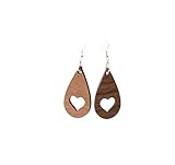 Drop Earrings - Wooden Earrings for Women - Heart Shaped Earrings for Women - Dangly Earrings -...