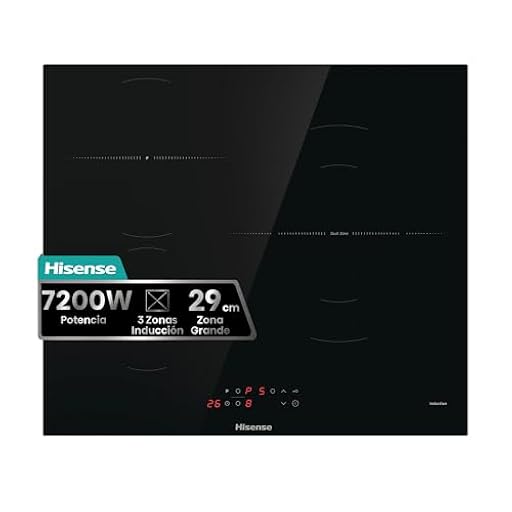 Hisense HI6311BSCE - Placa Induccion, 29 cm, Vitroceramica, 3 Fuegos, 7200W, Calentamiento Rápido Power Boost, Contol Táctil, Zona Expandible | Ya disponible en tu tienda friki favorita! En mundofriki.es!