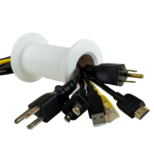 Cable Pass Through Wall Port | Fits Cable Sizes up to 3-Prong Plug | Compatible with 3 5/8 - 5 1/4 Wall Thickness | Provides Solid Channel Through Wall (White)