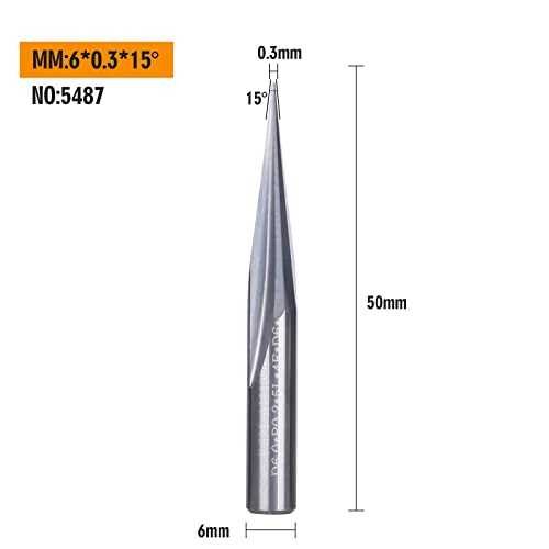 Huhao 3Pcs Cnc Router Bit 1/4 Shank 6Mm Carbide Engraving V Groove Cutting Bit 2 Flute 15 Degree 0.3Mm Tip Cnc Engraving Bits For Woodworking Steel Brass Mdf #TOP1