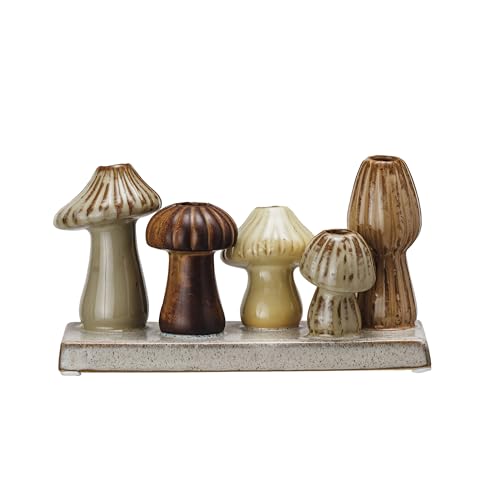 Creative Co-Op Enchanted Garden Stoneware Mushroom Vase, Multicolor
