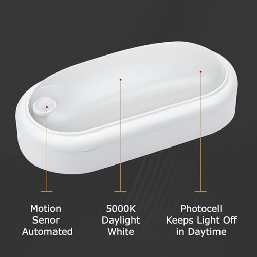 J.LUMI YCB1083 LED Motion Sensor Light, 120V 24W, Hard-Wired Flush Mount Ceiling Light for Food Pantry, Laundry, Closet, 5000K Daylight White, 8\" Oval Shape, Not Dimmable, White - Thumbnail 4