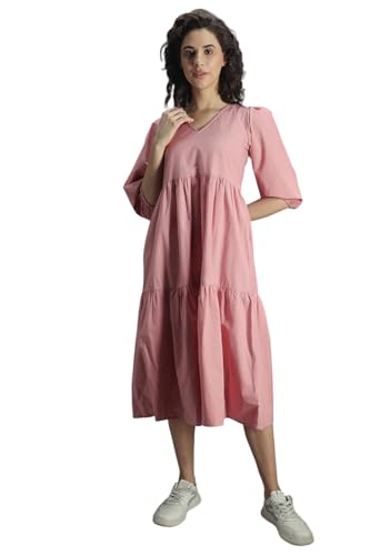 HIGH STAR Women's Cotton Pleated Maxi Casual Dress