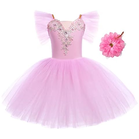 Vestido de Danza Bordado de Flores Niña Ropa de Ballet Maillot Leotardo con Falda Gimnasia Tutu de Fiesta Cover