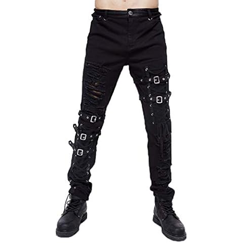 Devil Fashion Pantalones Hombre Steampunk Carga Flaco Tramo Regular Derecho Ajustado Cover