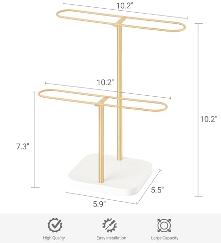 Mkono Sunglasses Organizer Glasses Holder Stand for 24 Pairs of Eyewear, 2 Tier Sunglass Storage Eyeglasses Display Rack Metal Frame with Wood Base for Table Desk Countertop Dresser Bedroom, Gold by Mkono - Image 6