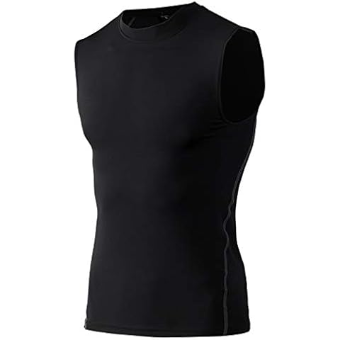 TopTie Men's Sleeveless Compression Shirt, Sports Base Layer Tank Top, Athletic Workout Shirt-Black-M Cover