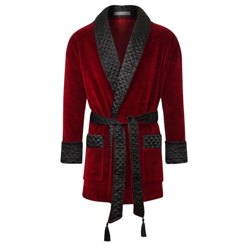 Belgravia Luxury British Cotton Short Velvet Smoking Jacket - Burgundy (XL)