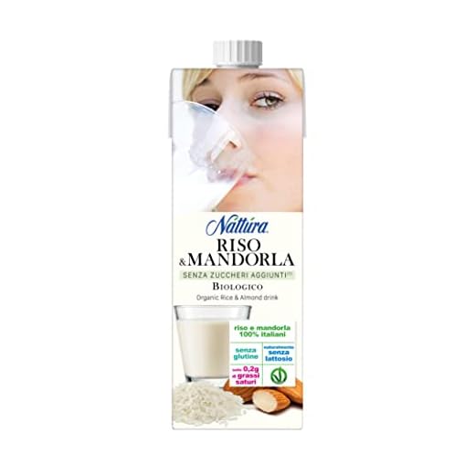 NATTURA Bevanda di Riso e Mandorla Bio, Senza Zuccheri, Alta Digeribilità, Naturalmente Privo di Lattosio, Senza Glutine, di Bassi Grassi Saturi, Ingredienti 100% Italiani, Vegan, 1 L