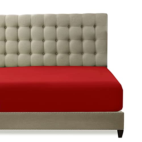 Toodou 100% Microfiber Brushed Fitted Sheets-Ultra-Soft Wrinkle Stain Resistant Deep Pocket Mattress Cover-Durable and Less Likely to Rip, Comfortable, Solid Color-Red Twin-XL