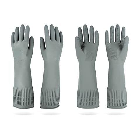 DABOGOSA MAMISON 2 Pairs Rubber Gloves(Grey, L) - Long Rubber Gloves Dishwashing Gloves Cover