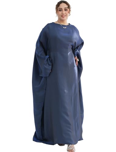Image of Dubai Bat Sleeve Dress Shiny Robe for Women Muslim 1pc Abaya Eid Prayer Clothes Soft Dubai Travel Party Dress Maxi Abaya