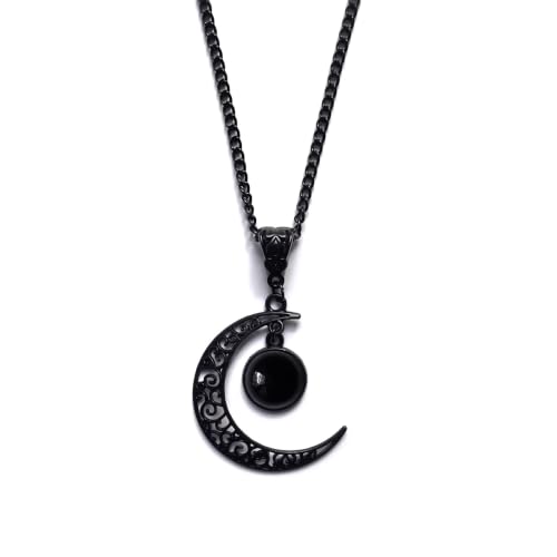 Collier croissant de lune onyx noir ras du cou gothique et bohème