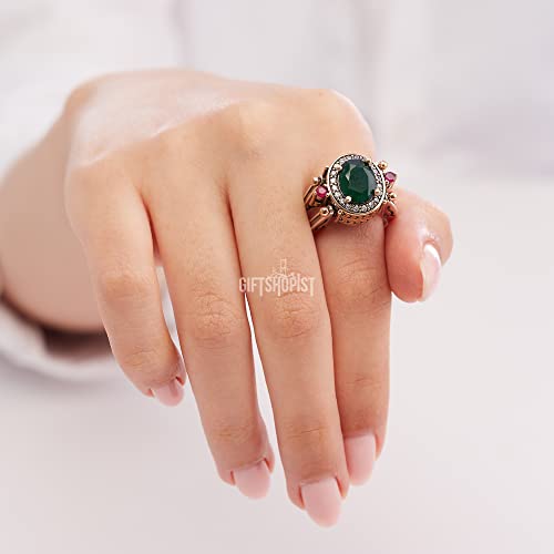 Turkish Handmade Jewelry Reversible Oval Cut Ruby Emerald Jade Topaz 925 Sterling Silver Ladie's Ring All Size #TOP6
