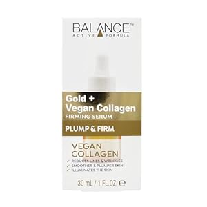 Balance Active Formula Gold + Vegan Collagen Firming Serum – Luxurious Glow with Gold, Youthful Skin Tightening, Lightweight & Non-Greasy, Proven Results – 30ml