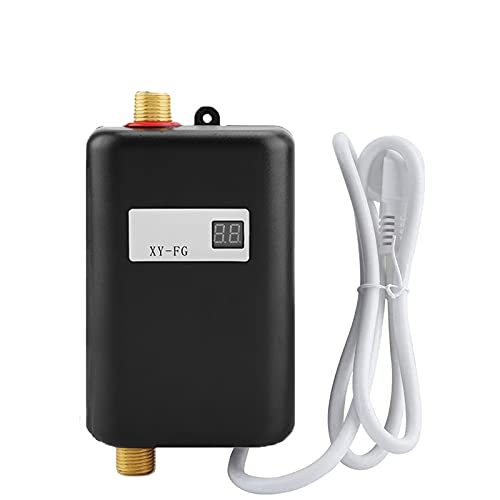 Mini Electric Water Heater, 3000W Instant Tankless Hot Water Heater with LCD Display, Under Sink Water Heater for Kitchen Bathroom Washing (Black)