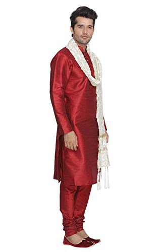 Image of VASTRAMAY Men's Burgandy Silk Blend Only Kurta