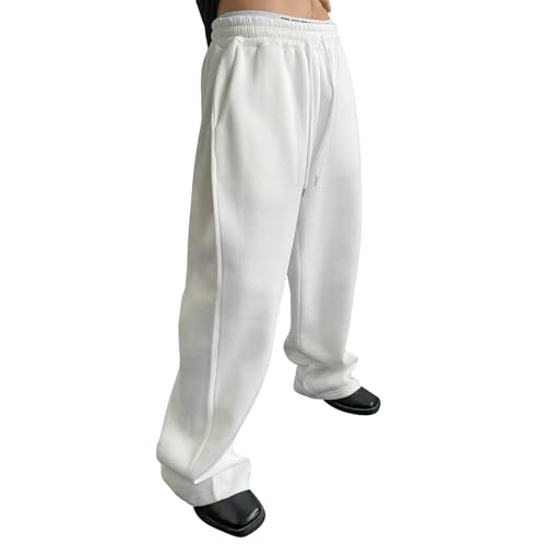 Baggy Sweatpants Men Wide Leg Sweat Pants Elastic Waist Drawstring Loose Cotton Open Bottom Joggers Y2k Streetwear