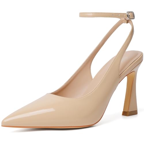 Image of Susanny Womens Slingback Closed Toe Ankle Strap High Heels Pointed Toe Pumps Comfortable Stiletto Sexy Buckle Strappy Dressy Shoes for Wedding Bridal Party Work