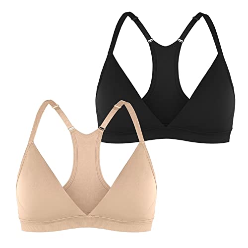 INIBUD Sports Bras for Women Racerback Seamless Bra Top Padded Wireless Triangle V Neck Adjustable Removable Bralette