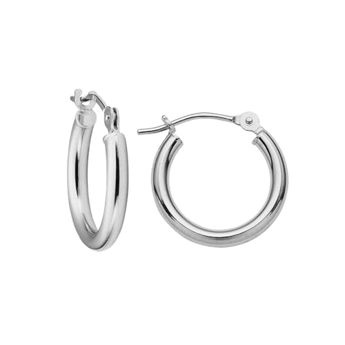 MAZZERI Solid Gold Hoop Earrings 14k Real Gold For Women and Men - Hypoallergenic, Made in the USA, (W-14mm)