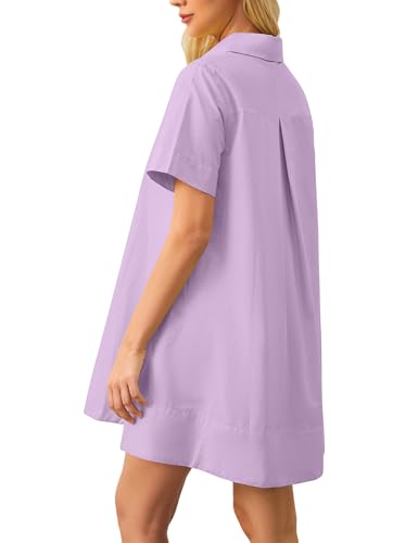 Image of Dsewpaur Short Sleeve Swing Tunic Mini Dress for Women Button Up Shirt Blouse Short Dress Summer Casual Flowy A Line Dress