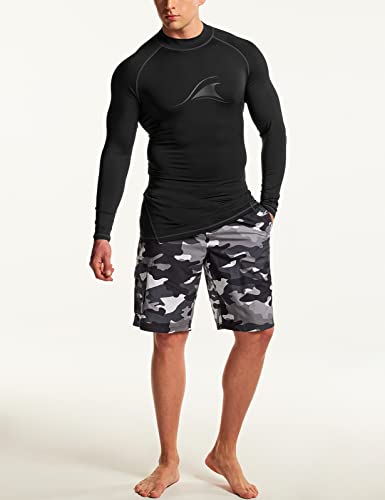 Tsla Men's Upf 50+ Long Sleeve Rash Guard, Uv/Spf Quick Dry Swim Shirt, Water Surf Swimming Shirts, Big Wave Black & Charcoal, Medium #TOP2