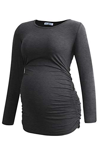 Smallshow Women's Maternity Shirts Long Sleeve Pregnancy Clothes Tops 3-Pack Medium Black-Deep Grey-White Stripe #TOP1