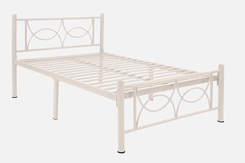 Image of Luno Metal Extra Single Size Bed Without Storage | Wrought Iron Single Bed with Headboard & Footboard| Sturdy Powder Coated Platform Cot for Bedroom (Luno Ivory)