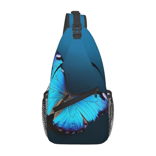 Bolso cruzado de pecho para hombre con diseño mariposa azul miniatura 1