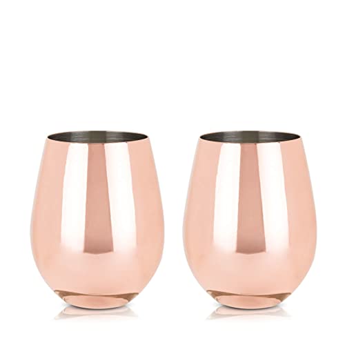 Viski-Copper-Wine-Glasses-Stemless-Wine-Glass-Set-Stainless-Steel-with-Copper-Finish-18-Ounces-Set-of-2-Copper Viski Copper Wine Glasses Stemless Wine Glass Set Stainless Steel with Copper Finish 18 Ounces Set of 2 Copper