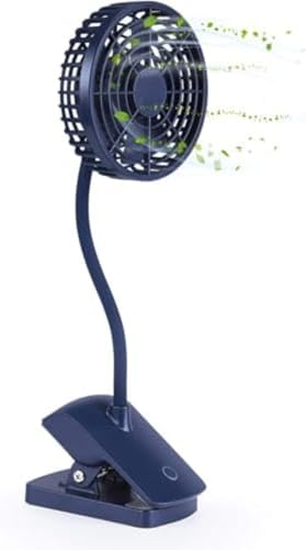 Lamantt 多機能クリップオンデスクトップファン、USB充電式、小型、静音、ミニ、折りたたみ式、3段階風速調節可能、360°回転、ポータブル、ワイヤレス、熱中症予防、キャンプ、自宅、オフィスでの長期連続使用に適しています (藏青色)