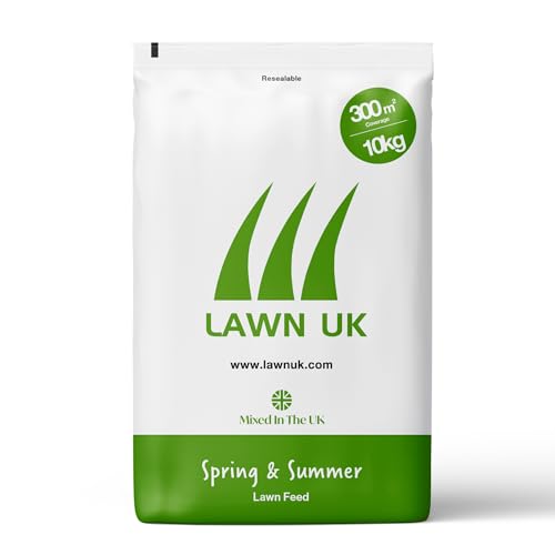 Lawn UK Spring & Summer Lawn Feed 10kg - 9-7-7+Humate & Seaweed - Apply March to August - Slow Releasing Feed for Excellent Greening Results - Covers up to 300sqm