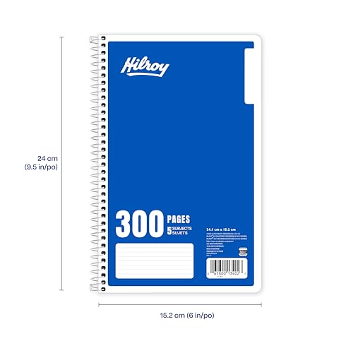 Hilroy 5-Subject Coil Notebook, 6" x 9.5", Wide Ruled, 300 Pages/150 Sheets, 1 Notebook, Colour May Vary (13402) image 5