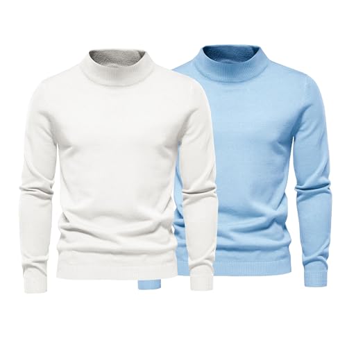 Maiyifu-GJ 2 Pack Men Mock Neck Pullover Casual Slim Fit Knitted Sweaters Lightweight Cotton Pullover Sweater