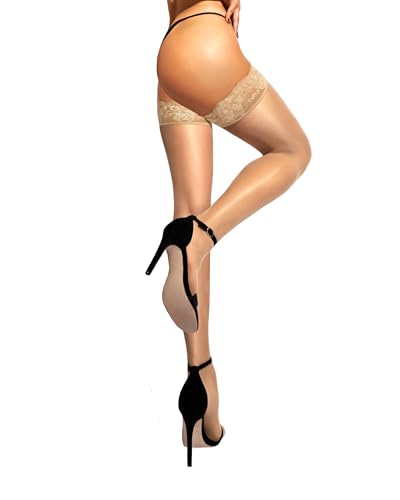 Image of sofsy Italian-Made Soft Fishnet Stockings for Women | 10-Year Hosiery Craftsmanship, Soft Dual Silicone Lace Top, Thigh Highs, Small Grid, Dig-Free, Stretchy