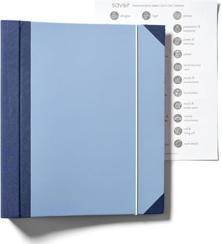 Classeur de documents familial bleu avec poches grand format et étiquettes de tri