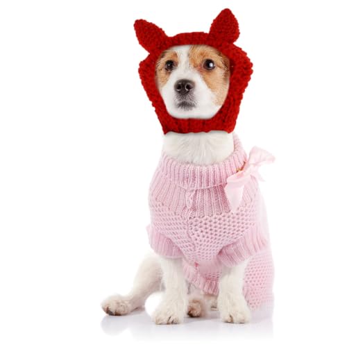 Gorro de lana con cuernos para perro talla S rojo