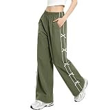 Rolanko Pantalones para Niñas Cintura Elástica Paracaídas Pantalones de Impermeable Deportivos Holgado con Lazo para Niños, Verde Militar, 140, 9-10 Años