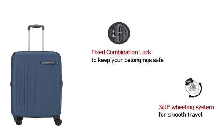 Image of Safari 55 cm Polypropylene Hard-Sided Cabin Luggage | Dual Wheels | Fixed Combination Lock | 5 Years Warranty | 360 Mobility | Lightweight Carry-On (Lancer 55CM Blue)