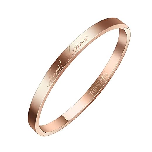 AURSTORE® Bracelet Jonc Fin en Acier Inoxydable 316L avec Message Phrases d'Inspiration Largeur 4 mm Plusieurs Messages au Choix Couleurs Or Rosé (Merci！maîtresse)