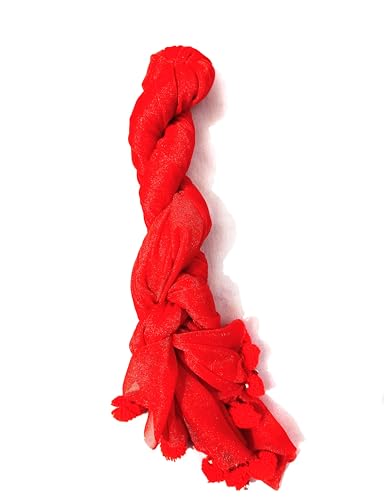 Image of Red Shimmer Dupatta for Women with Pom Pom Tassel Detail, Festive Style Scarf